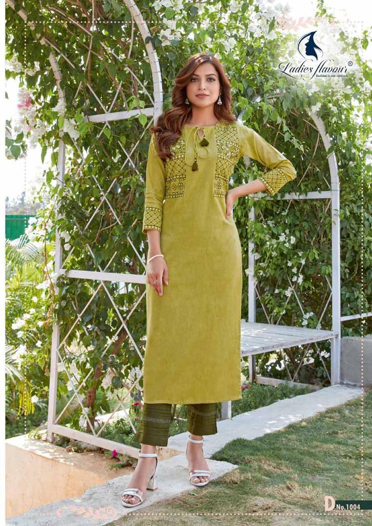 Belliza By Ladies Flavour 1001-1006 Embroidery Kurtis With Bottom